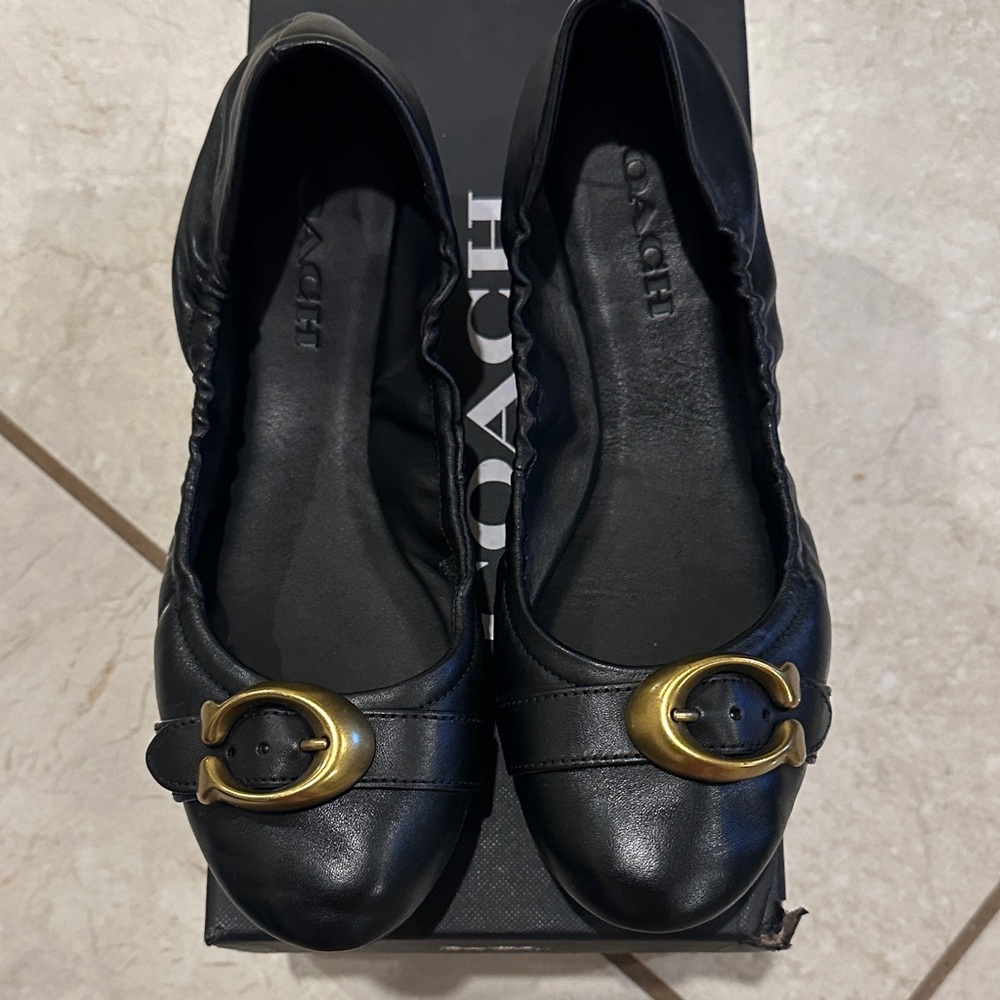 Coach Black Flats with Gold Accent